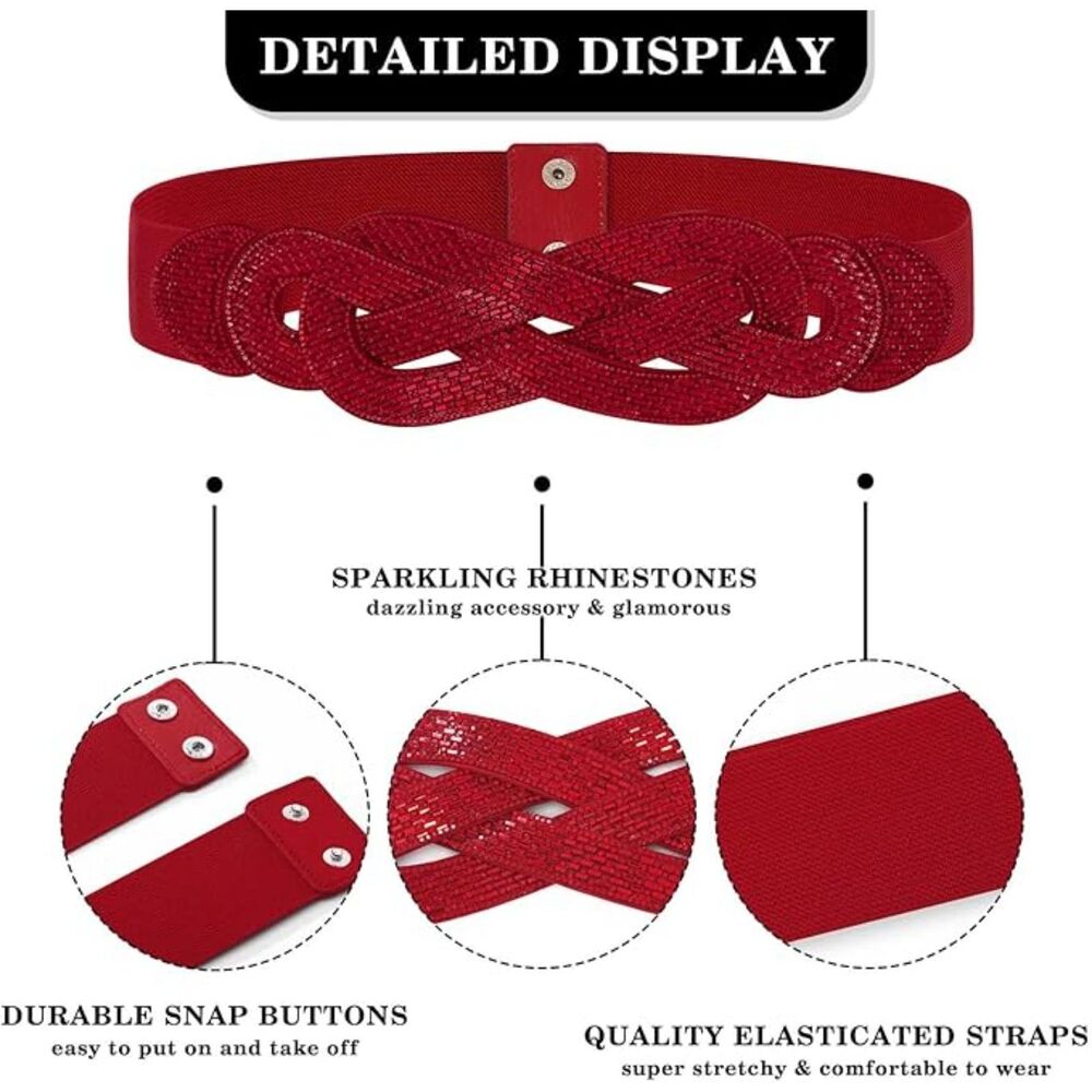 Wide Elastic Rhinestone Belt, 15F-196Belt001 - Picture 3 of 4